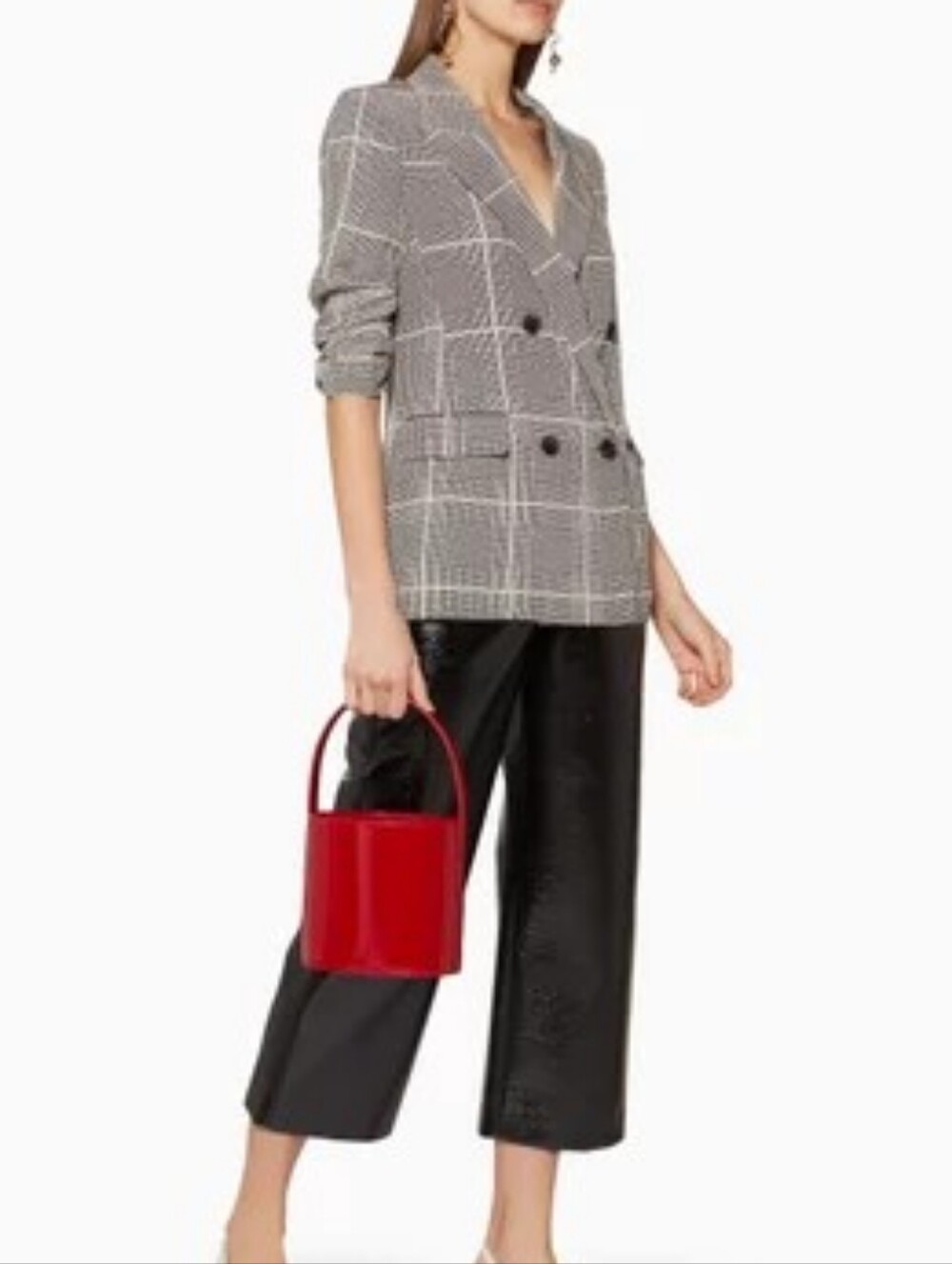 L'AGENCE Silk Black & White Glen Plaid Double-Breasted Blazer